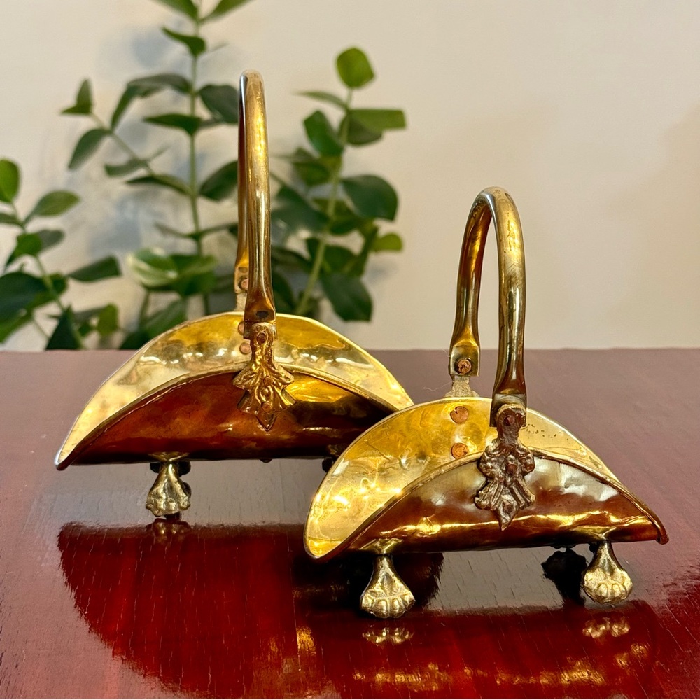 Hammered Brass Log Holder Baskets Mini Set of 2